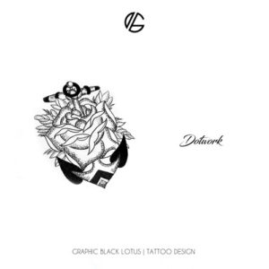 Dotwork Anchor Flower Rose Tattoo Design
