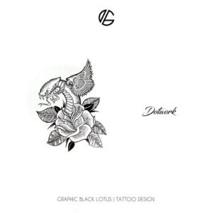 Dotwork Snake Flower Rose Tattoo Design