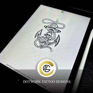 Dotwork Anchor & Skull Tattoo Design