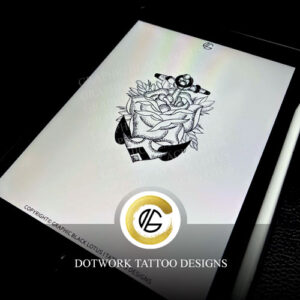 Dotwork Anchor Flower Rose Tattoo Design