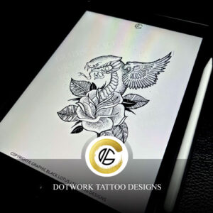 Dotwork Snake Flower Rose Tattoo Design