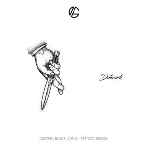 dotwork-hand-cross-finger-knife-tattoo-design