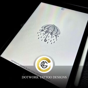 Dotwork Minimalist Umbrella Lighting & Rain Tattoo Design