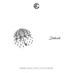 Dotwork Minimalist Umbrella Lighting & Rain Tattoo Design