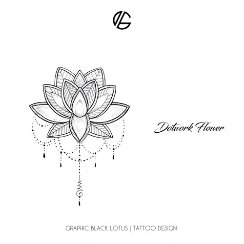 Dotwork Flower Lotus - Graphic Black Lotus
