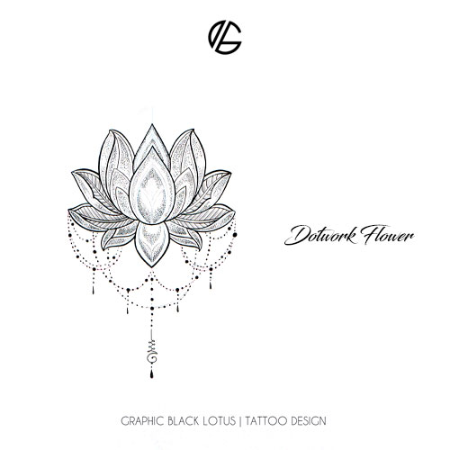 Dotwork Flower Lotus - Graphic Black Lotus